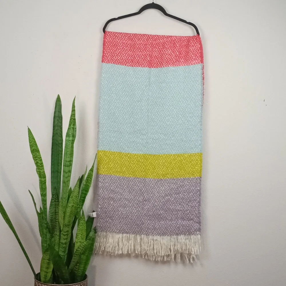 Womens Colorblock Textured Fringe Long Knit Scandi Girl Boho Scarf